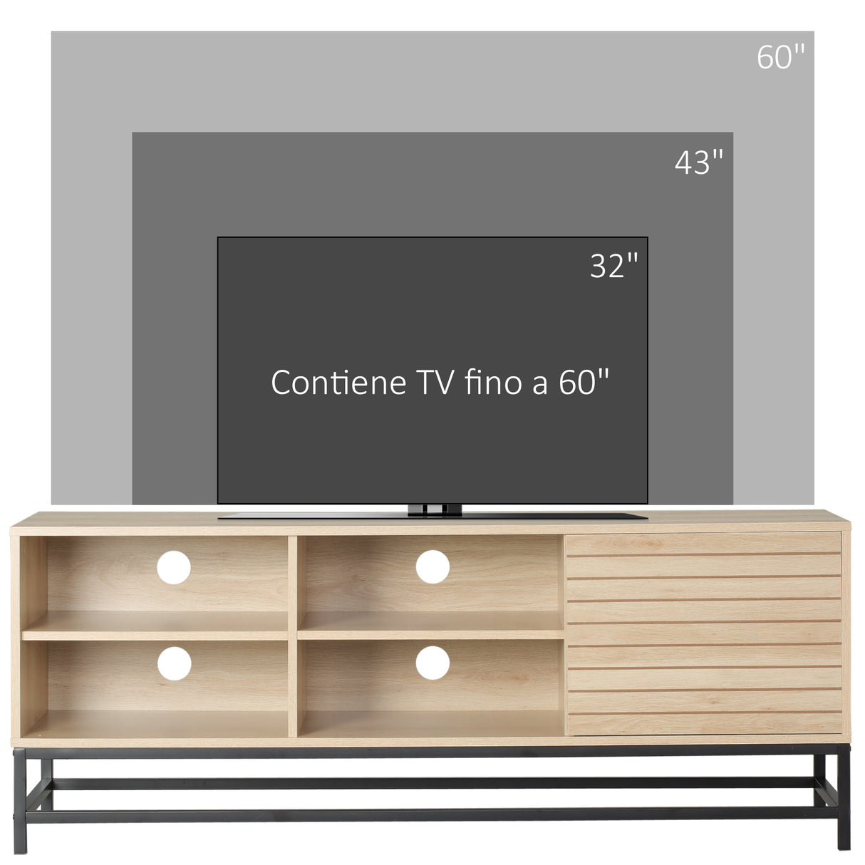 easycomfort easycomfort mobile tv moderno per tv max 60 in mdf e acciaio con 4 ripiani aperti e armadietto a 2 livelli 140x40x55 3 cm