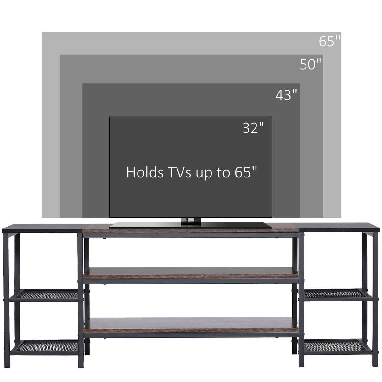 easycomfort easycomfort mobile tv moderno per tv fino a 60 con 6 ripiani aperti in acciaio e truciolato 140x40x50 cm marrone e nero
