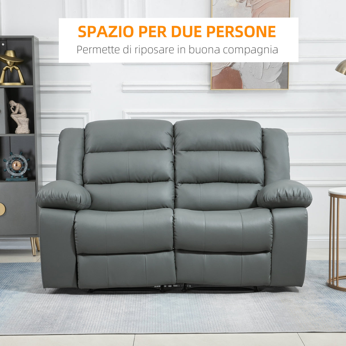 easycomfort easycomfort divano 2 posti reclinabile e imbottito con schienale diviso e poggiapiedi 168x98x102 cm grigio
