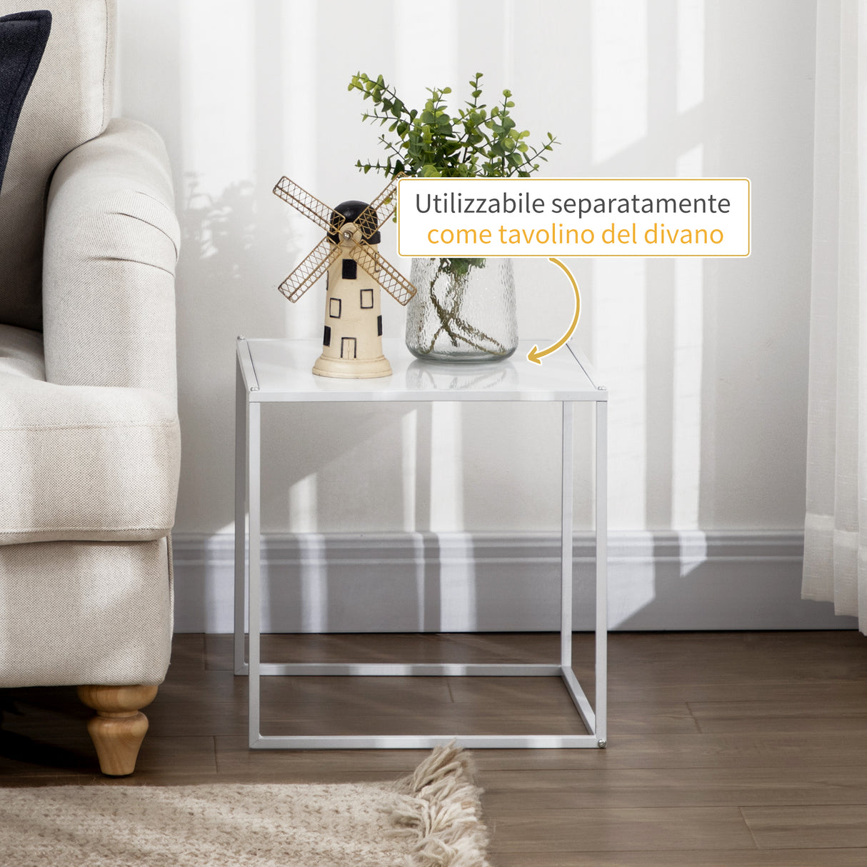 easycomfort easycomfort set 2 tavolini da caffe impilabili quadrati in acciaio bianco