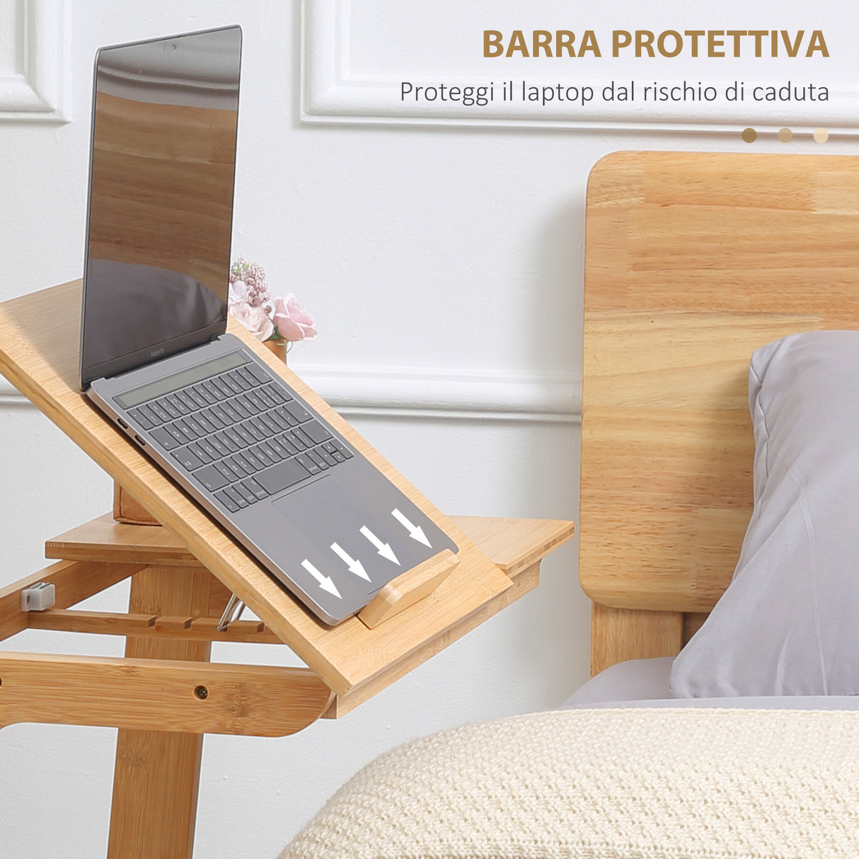 easycomfort easycomfort tavolino da divano a forma di c in legno di bambu con piano inclinabile su 5 livelli 60x33x67cm