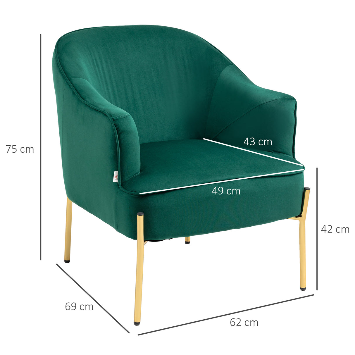 easycomfort easycomfort poltrona da camera da letto in tessuto effetto velluto con gambe in acciaio 62x69x75 cm verde