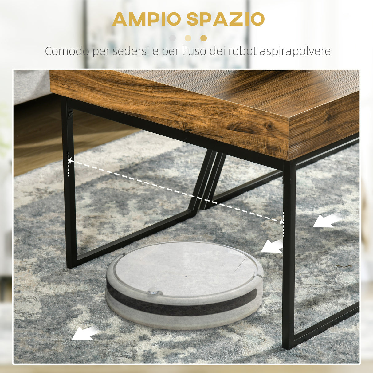 easycomfort easycomfort set 2 tavolini da caffe in truciolato e acciaio tavolo nero 80x60x42 cm e tavolo marrone 60x60x46 cm