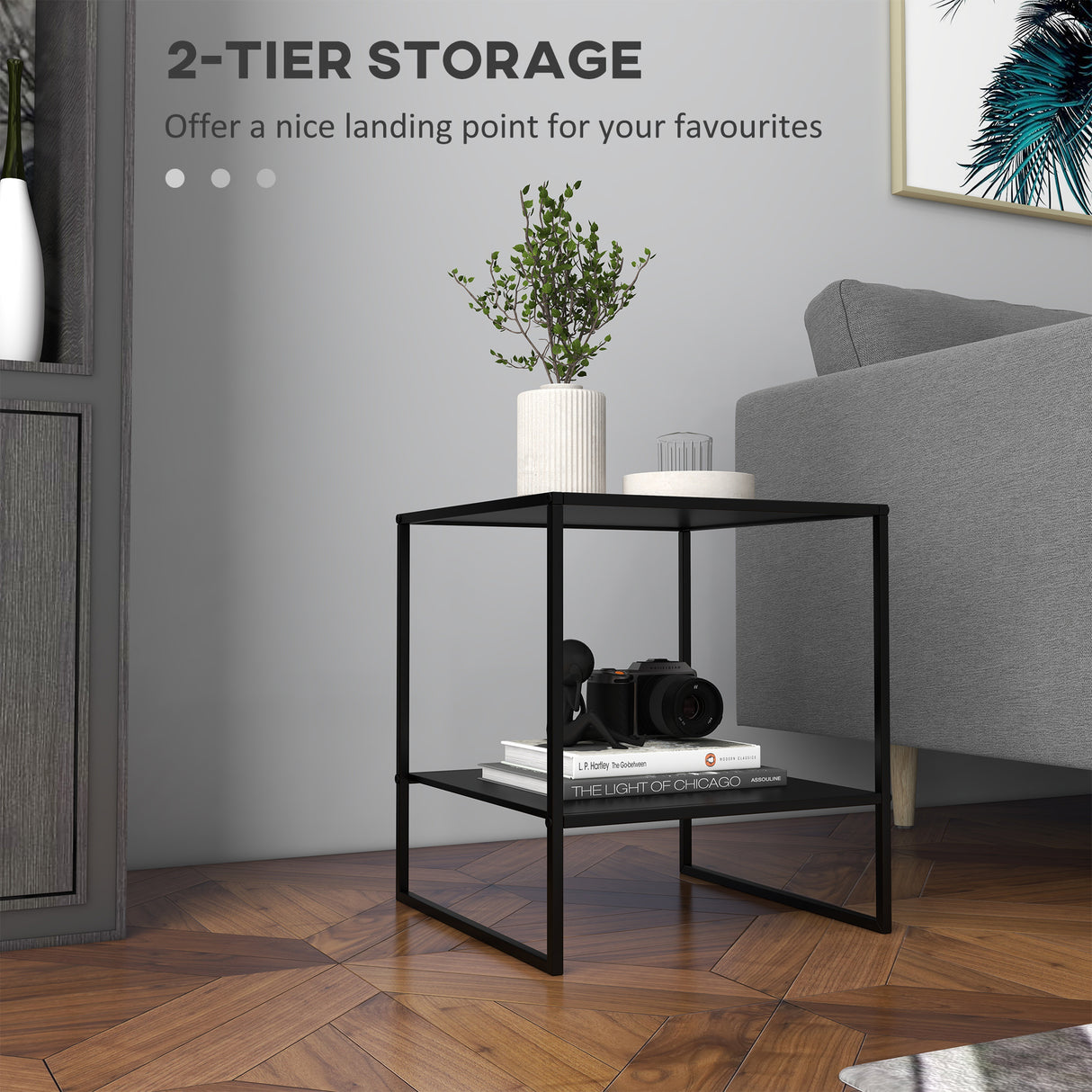 easycomfort easycomfort tavolino da caffe in stile industriale in acciaio a 2 ripiani 40x40x45cm nero