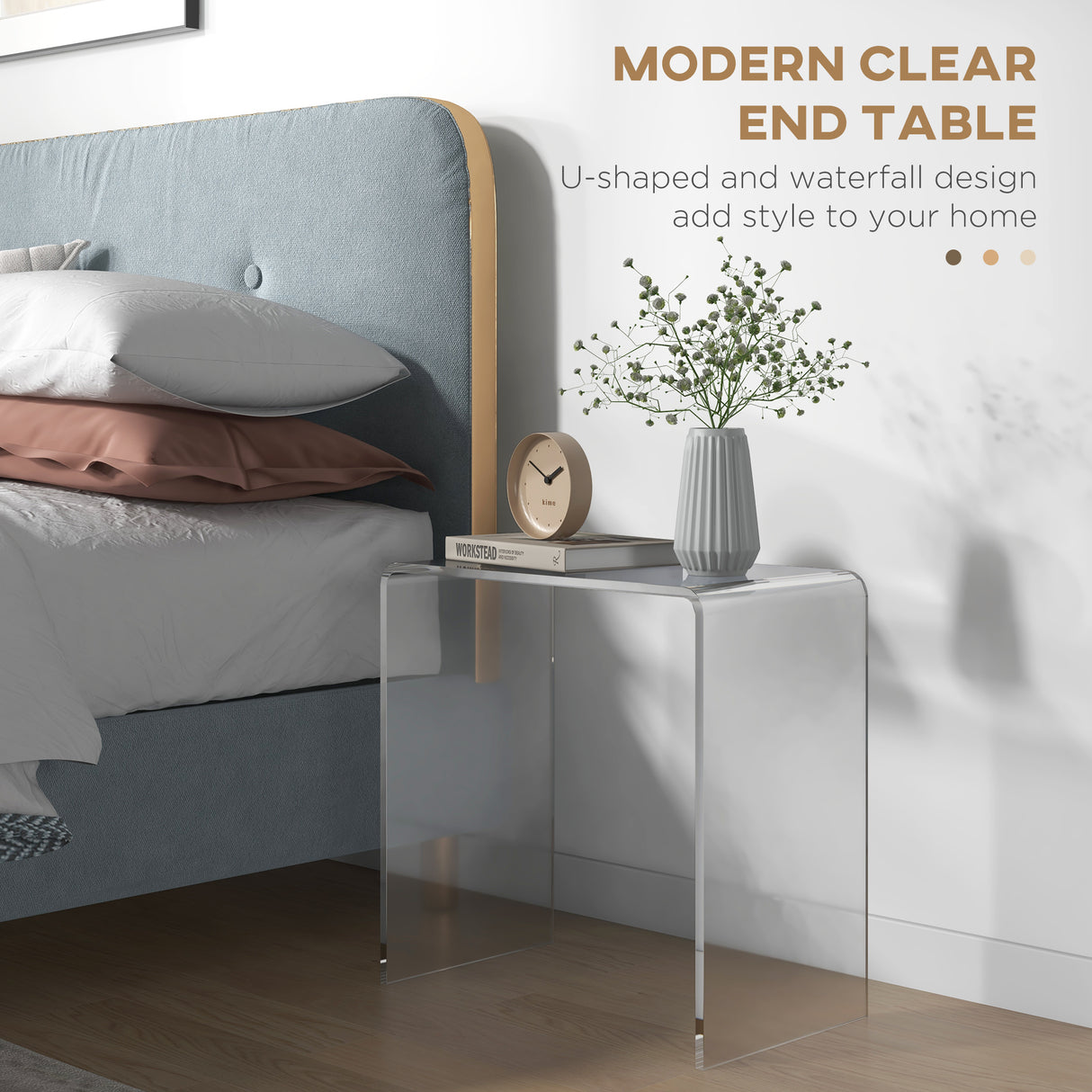 easycomfort easycomfort tavolino da salotto in acrilico a u con bordi lisci e angoli arrotondati 53 5x30 5x53 5 cm trasparente