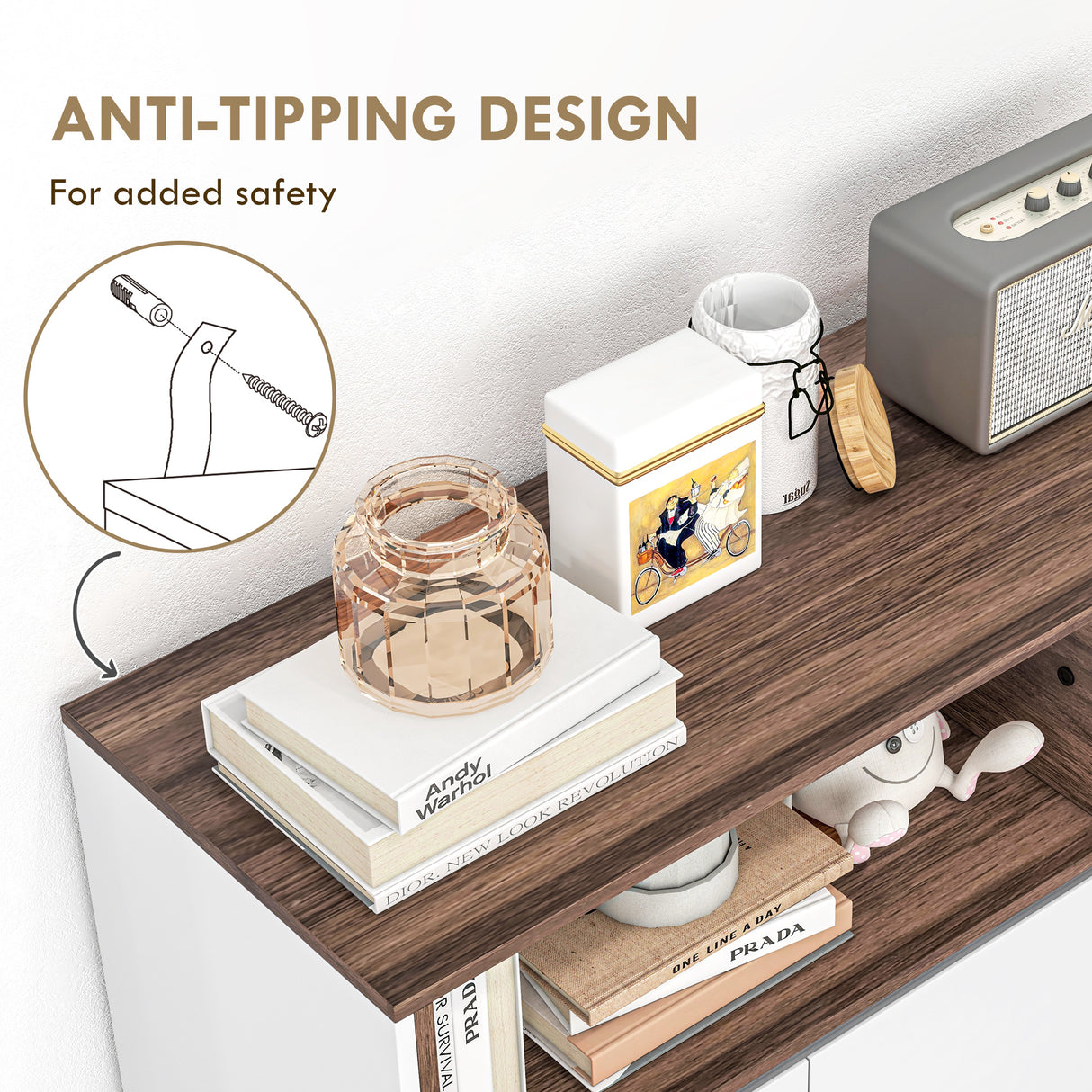 easycomfort easycomfort credenza moderna da cucina in legno con armadietti cassetto e vano aperto 105x39x83cm bianco