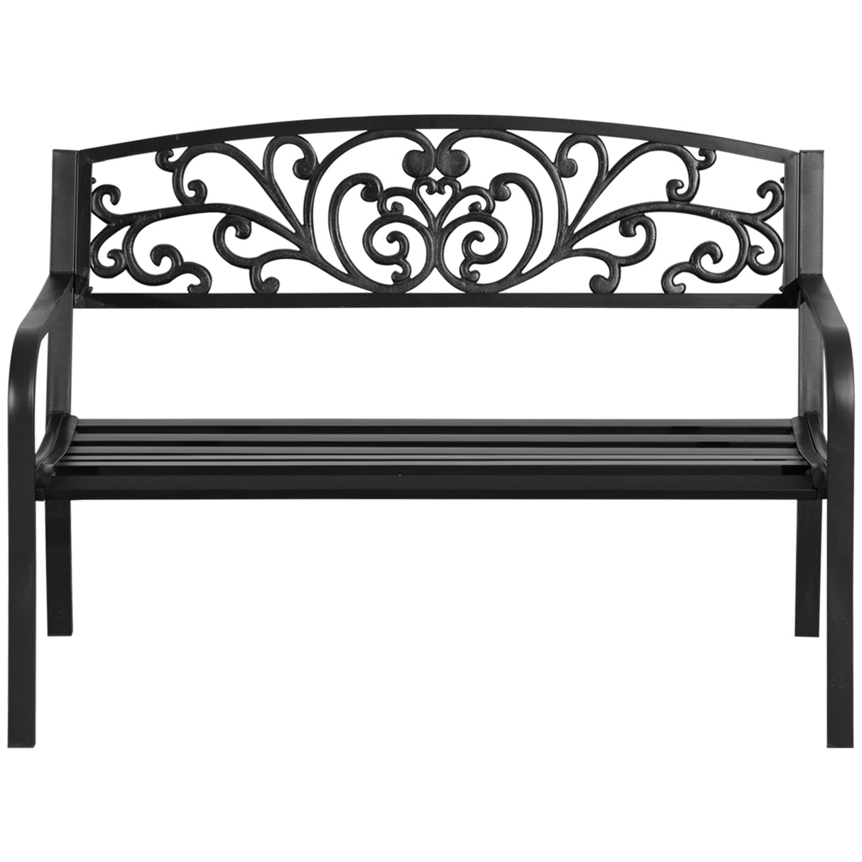 easycomfort panchina da giardino in metallo con schienale decorato 127x60x87cm nero 33185