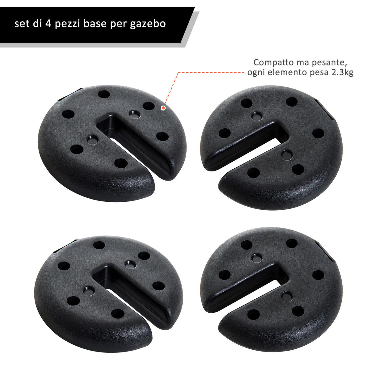 easycomfort easycomfort base per gazebo 4 pezzi riempito con cemento 2.3kg 20x4.5cm