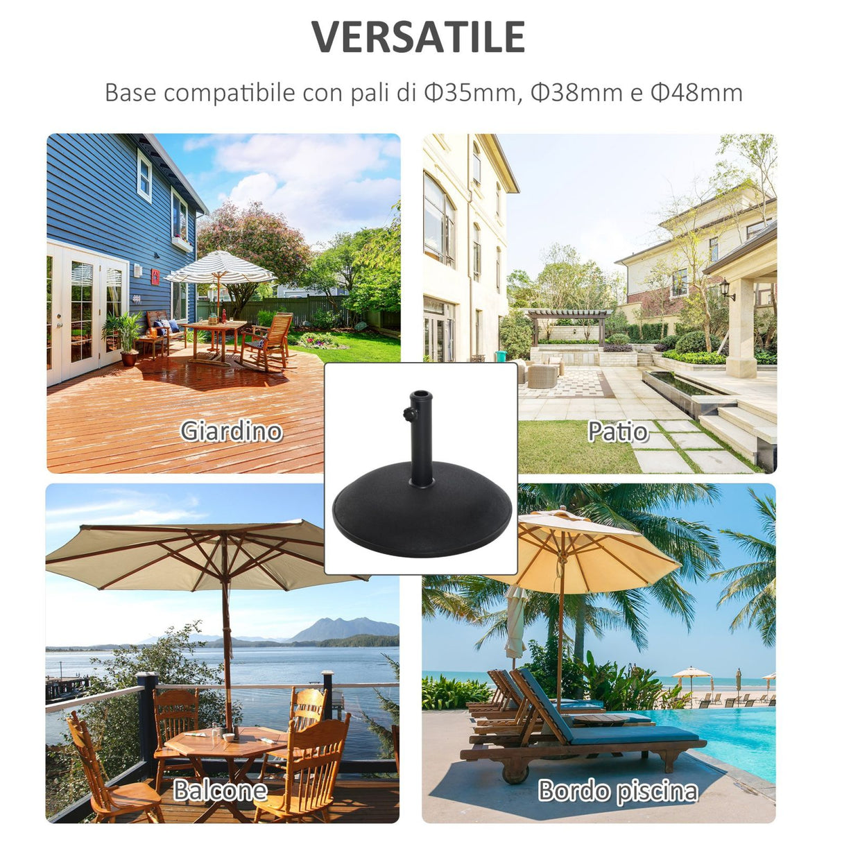 easycomfort easycomfort base per ombrellone da giardino in cemento per ombrelloni con palo di 35mm 38mm 48mm nero 50x37cm