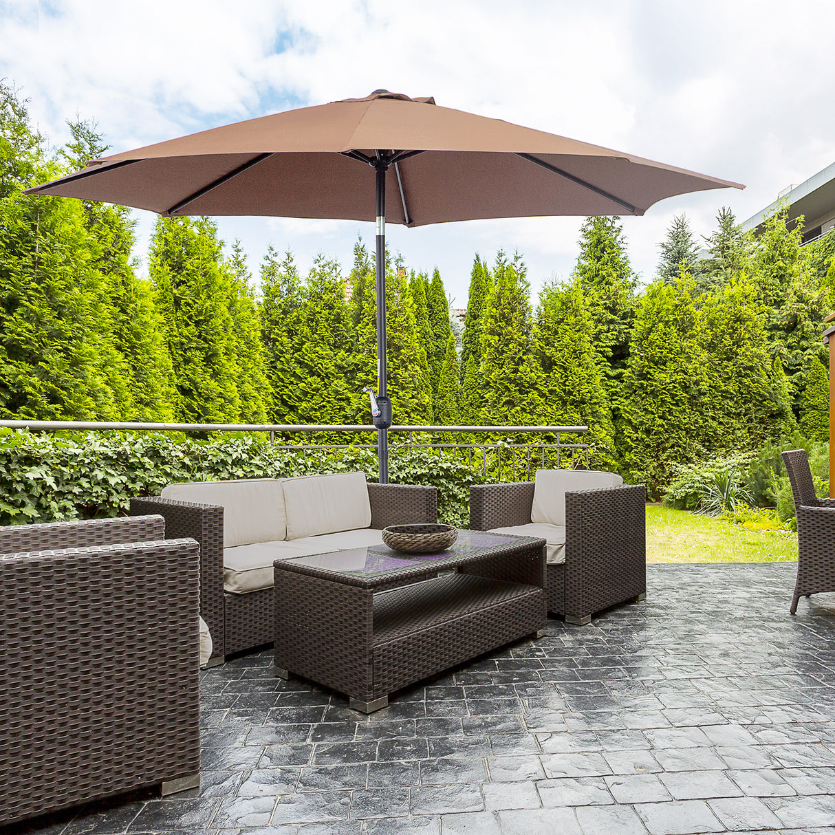 easycomfort easycomfort ombrellone da giardino con manovella e testa inclinabile 300x245cm caffe