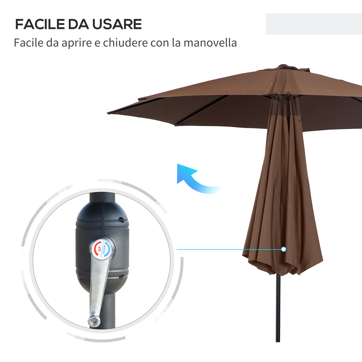 easycomfort easycomfort ombrellone da giardino con manovella e testa inclinabile 300x245cm caffe