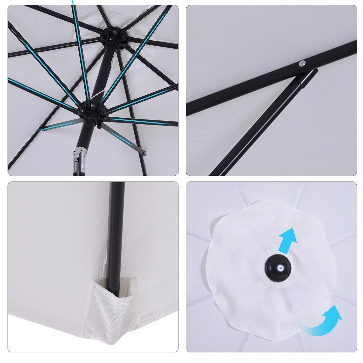 easycomfort easycomfort ombrellone da giardino 300cm con manovella e inclinabile con palo smontabile metallo e poliestere bianco