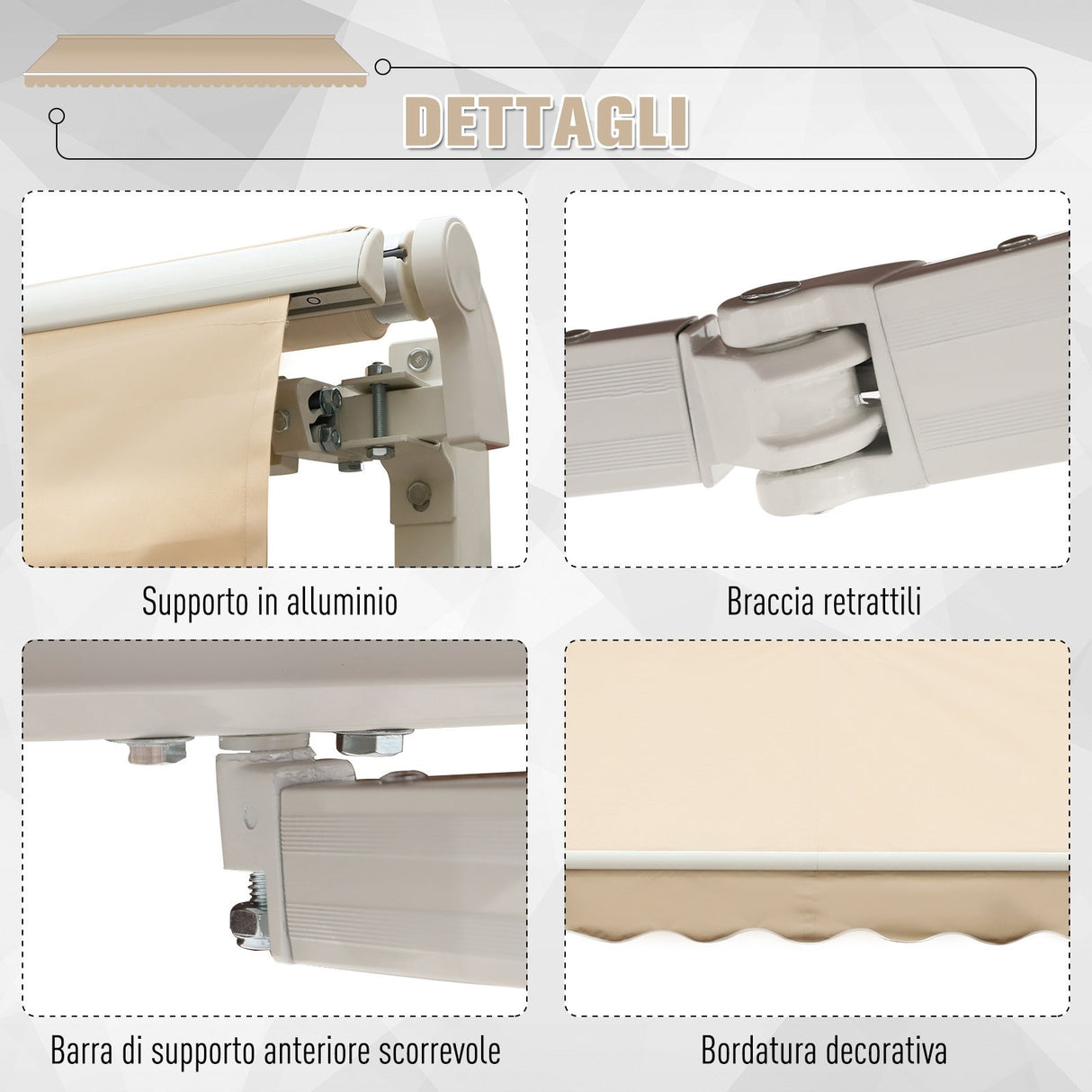 easycomfort easycomfort tenda da sole a braccio avvolgibile manuale a parete in poliestere impermeabile beige 4x2.5m