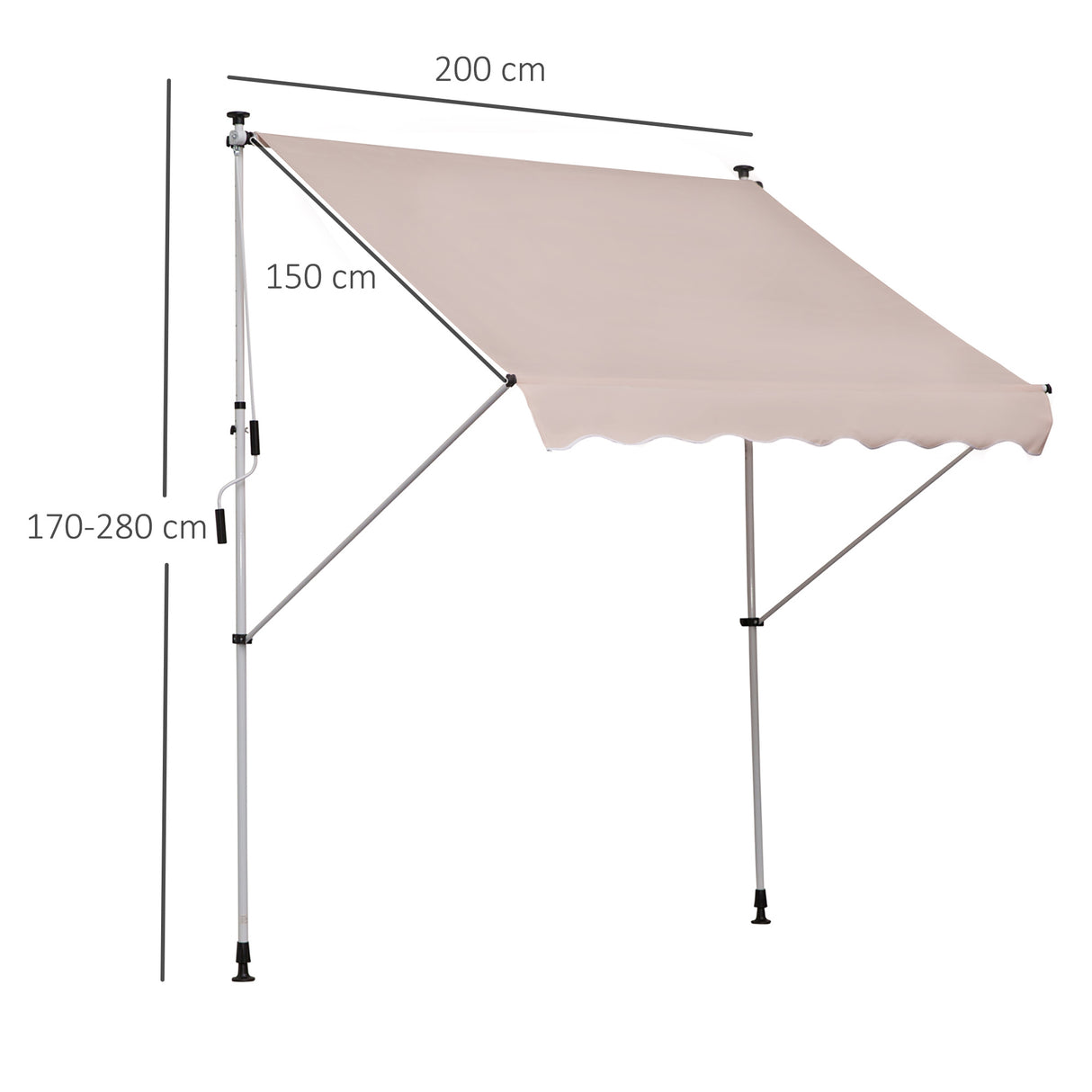 easycomfort easycomfort tenda da sole con manovella telaio telescopico e angolo regolabile beige 200x150cm