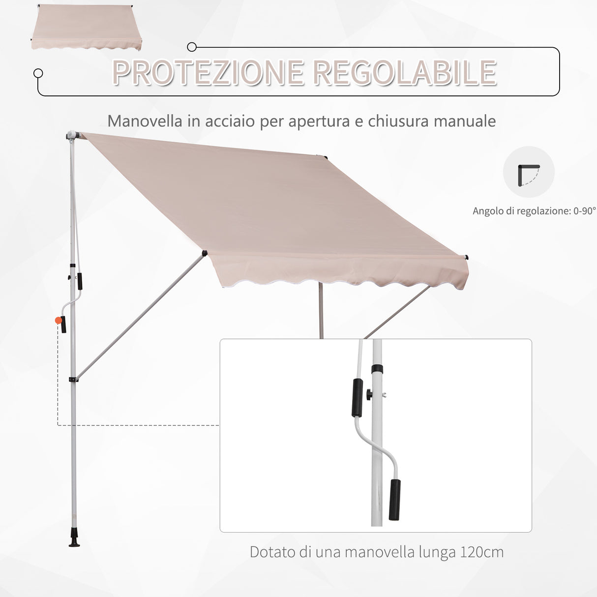 easycomfort easycomfort tenda da sole con manovella telaio telescopico e angolo regolabile beige 200x150cm