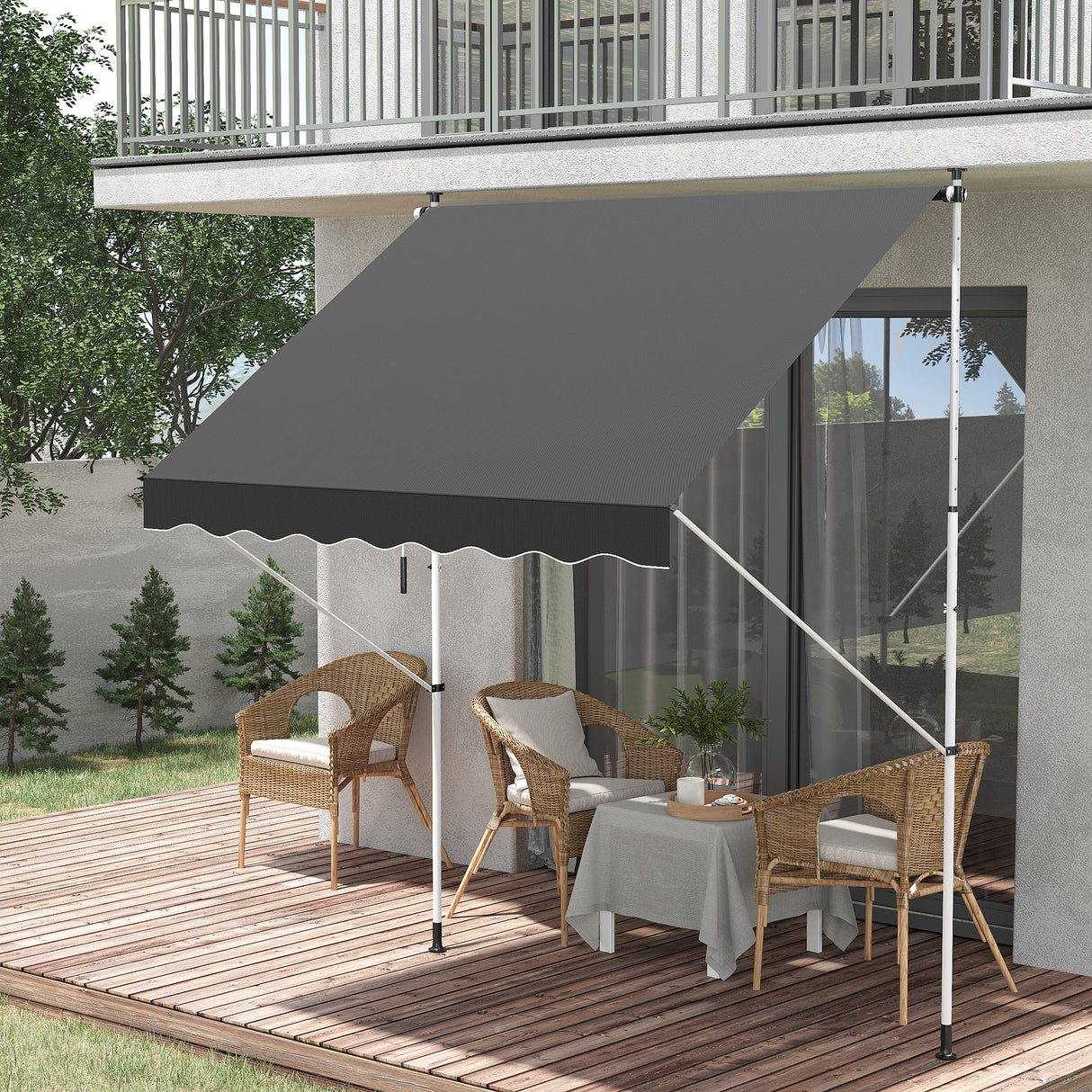 easycomfort easycomfort tenda da sole con manovella telaio telescopico e angolo regolabile grigio 200x150cm