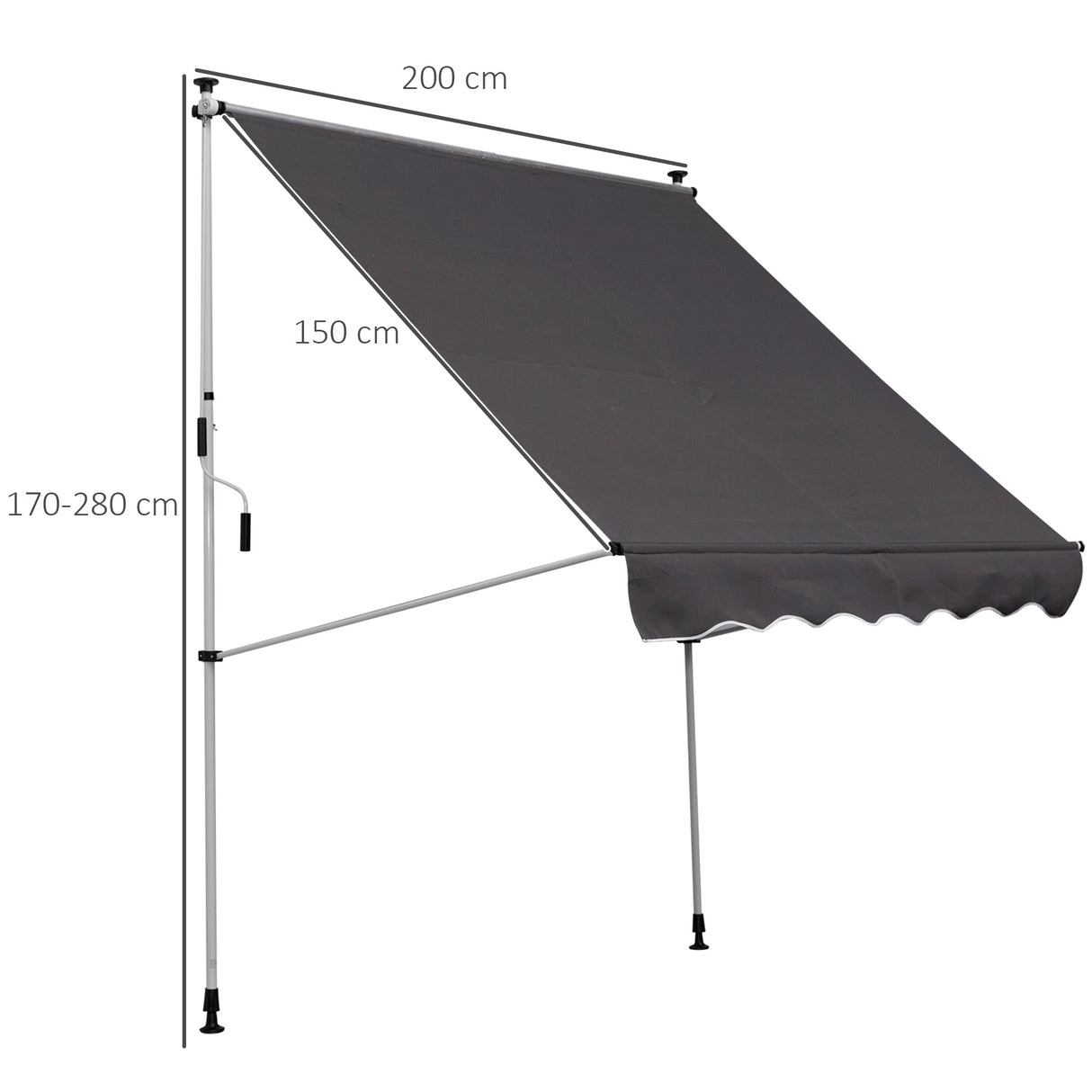 easycomfort easycomfort tenda da sole con manovella telaio telescopico e angolo regolabile grigio 200x150cm