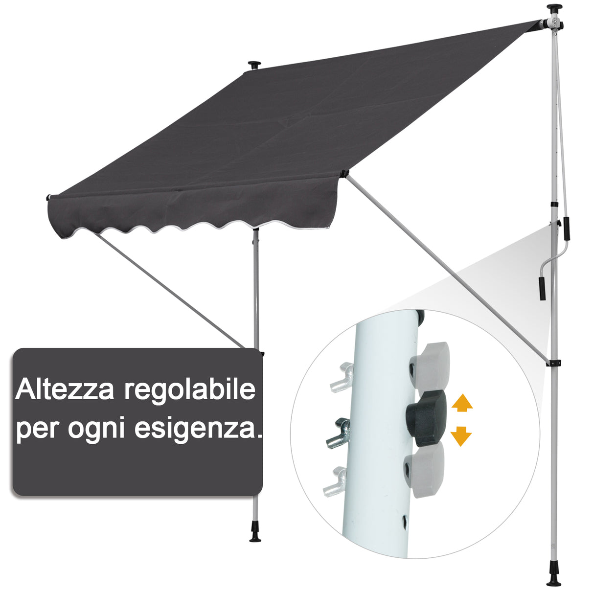 easycomfort easycomfort tenda da sole con manovella telaio telescopico e angolo regolabile grigio 200x150cm