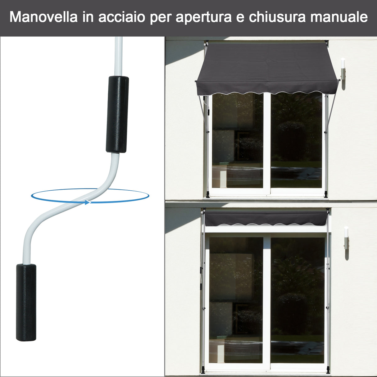 easycomfort easycomfort tenda da sole con manovella telaio telescopico e angolo regolabile grigio 200x150cm