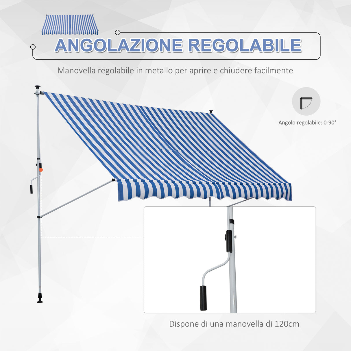 easycomfort easycomfort tenda da sole a bracci 3x1 5m con manovella e struttura telescopica bianco e blu
