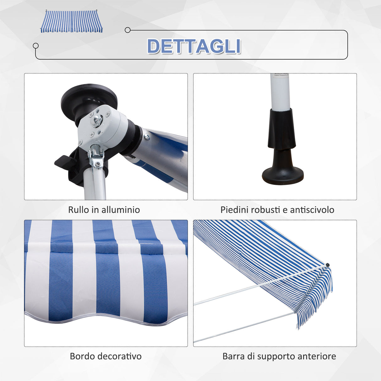 easycomfort easycomfort tenda da sole a bracci 3x1 5m con manovella e struttura telescopica bianco e blu