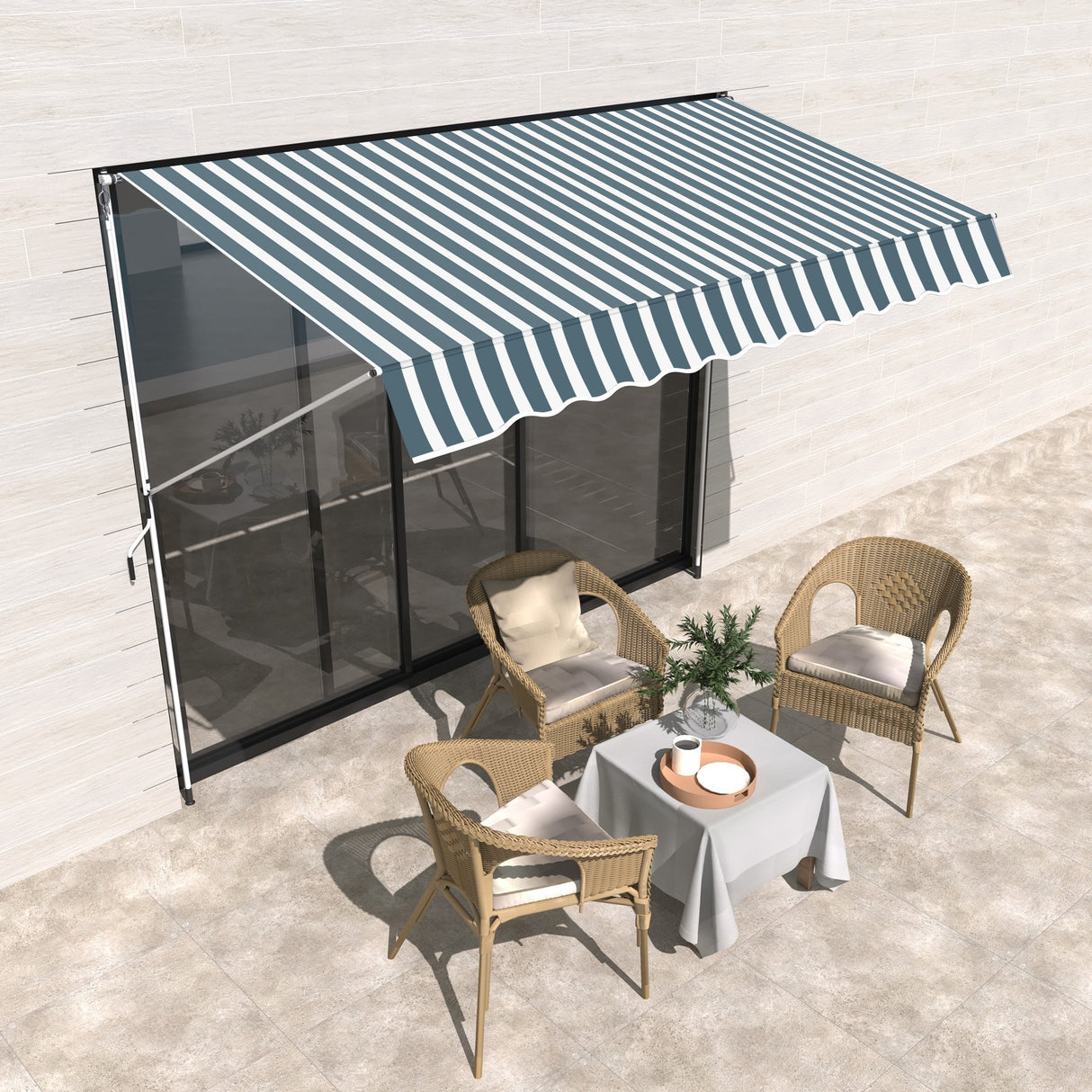 easycomfort tenda da sole a bracci 3x1.5m con manovella e struttura telescopica bianco e verde
