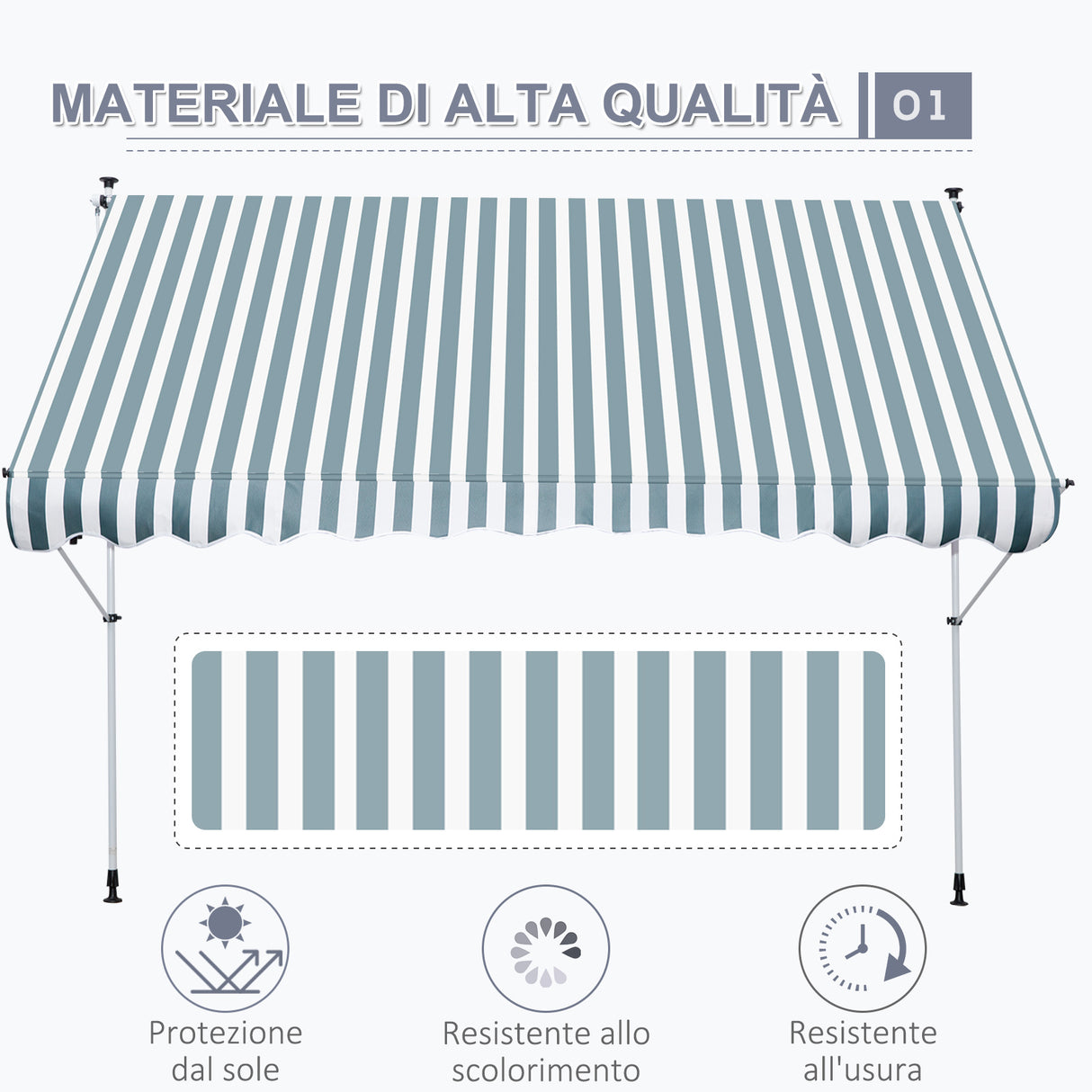 easycomfort tenda da sole a bracci 3x1.5m con manovella e struttura telescopica bianco e verde