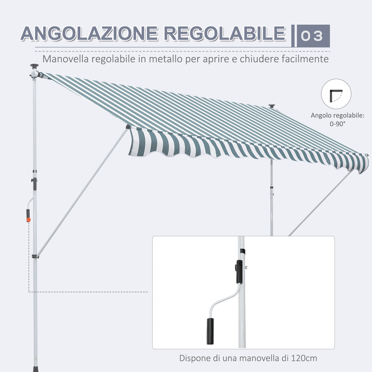 easycomfort tenda da sole a bracci 3x1.5m con manovella e struttura telescopica bianco e verde