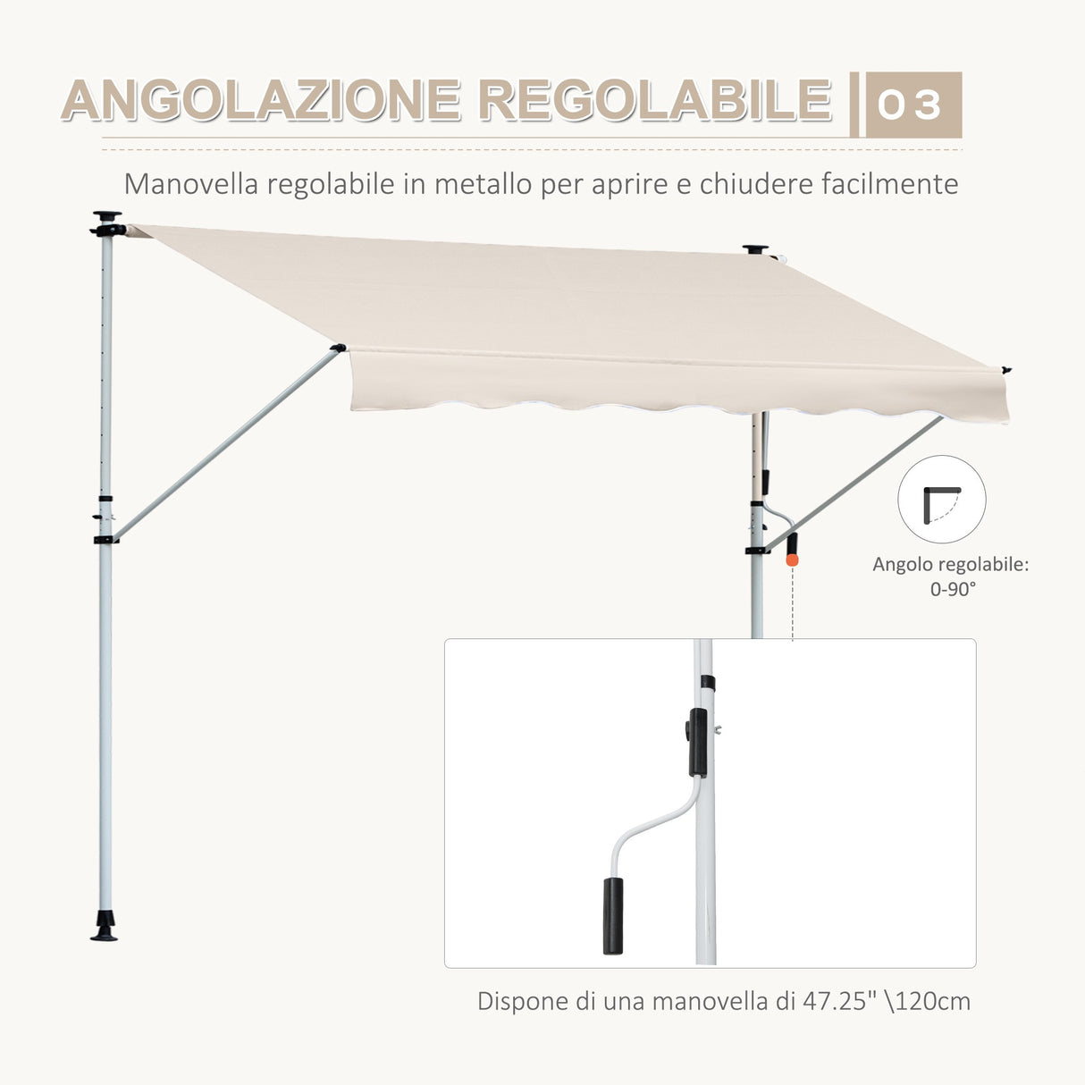 easycomfort easycomfort tenda da sole a bracci telescopica con manovella metallo e poliestere