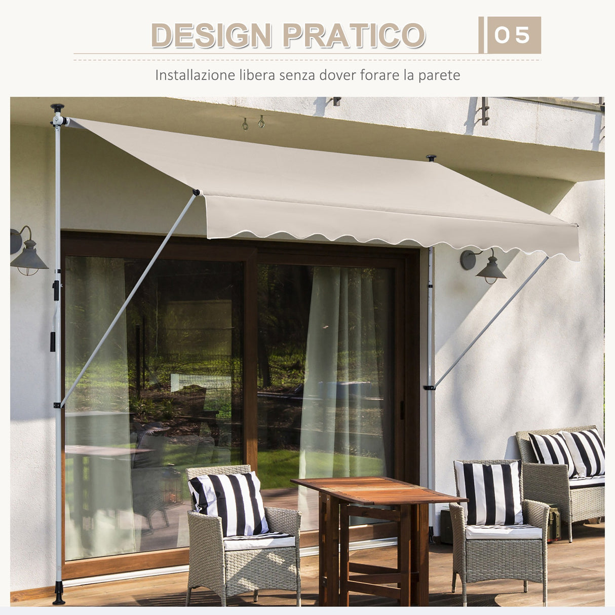 easycomfort easycomfort tenda da sole a bracci telescopica con manovella metallo e poliestere