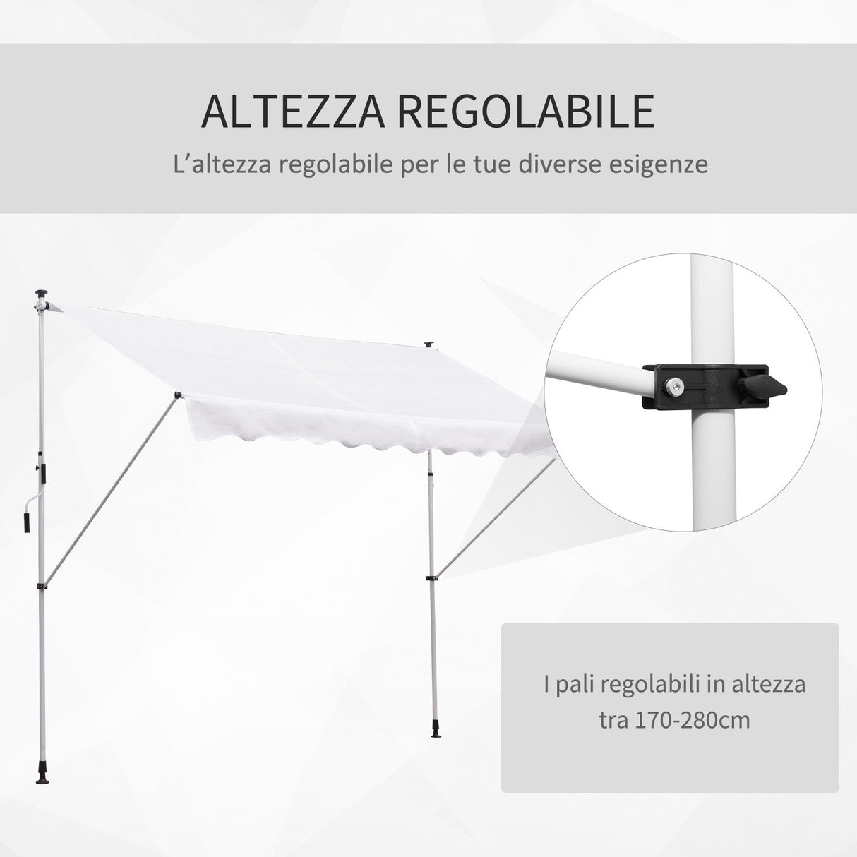 easycomfort easycomfort tenda da sole a muro con pali di supporto bianca 300x150cm