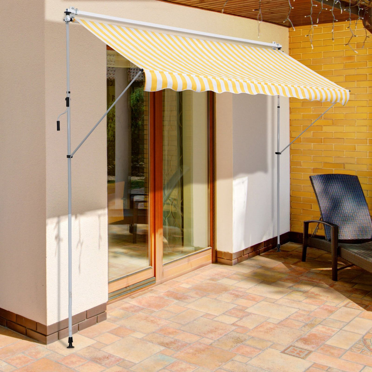 easycomfort easycomfort tenda da sole a muro con pali di supporto bianco e giallo 300x150cm