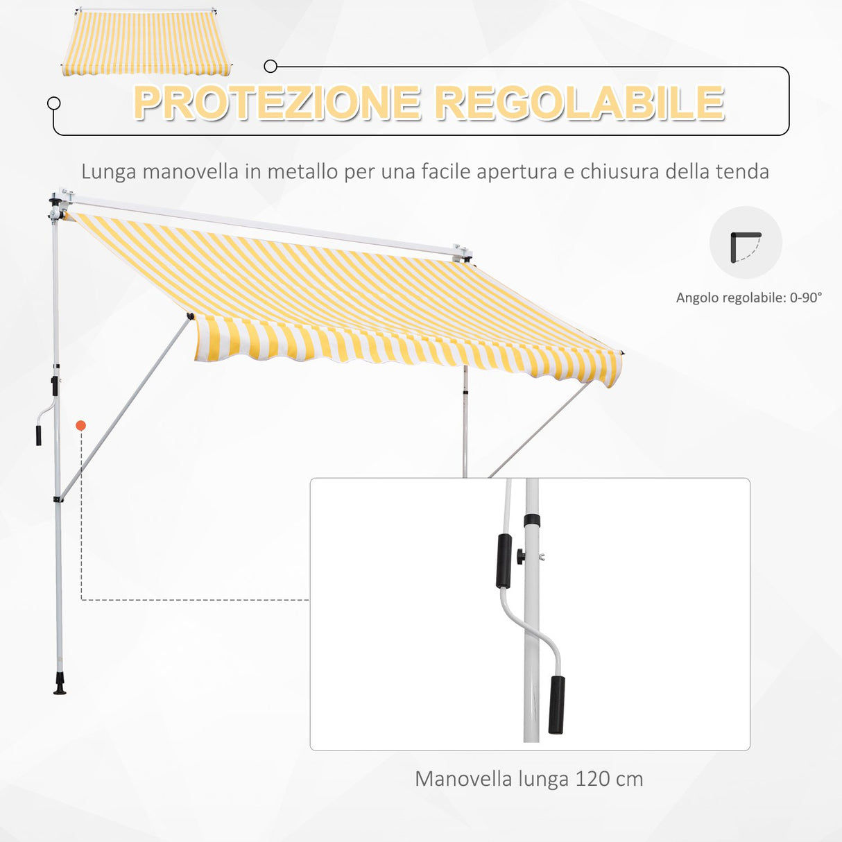easycomfort easycomfort tenda da sole a muro con pali di supporto bianco e giallo 300x150cm