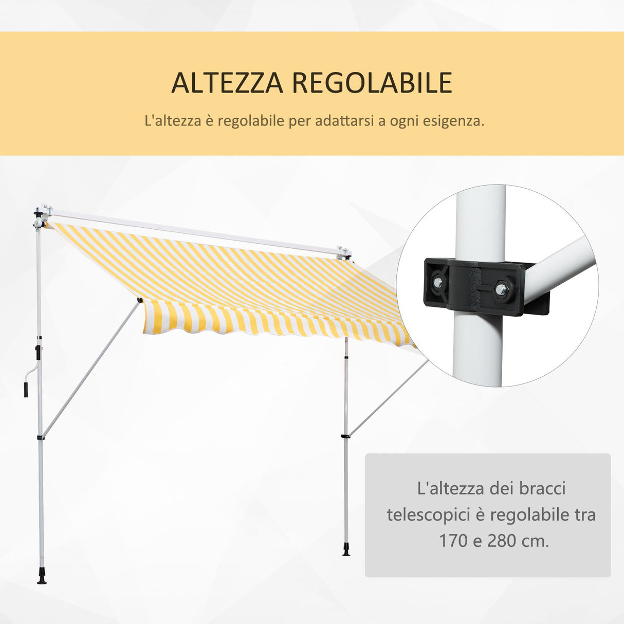 easycomfort easycomfort tenda da sole a muro con pali di supporto bianco e giallo 300x150cm