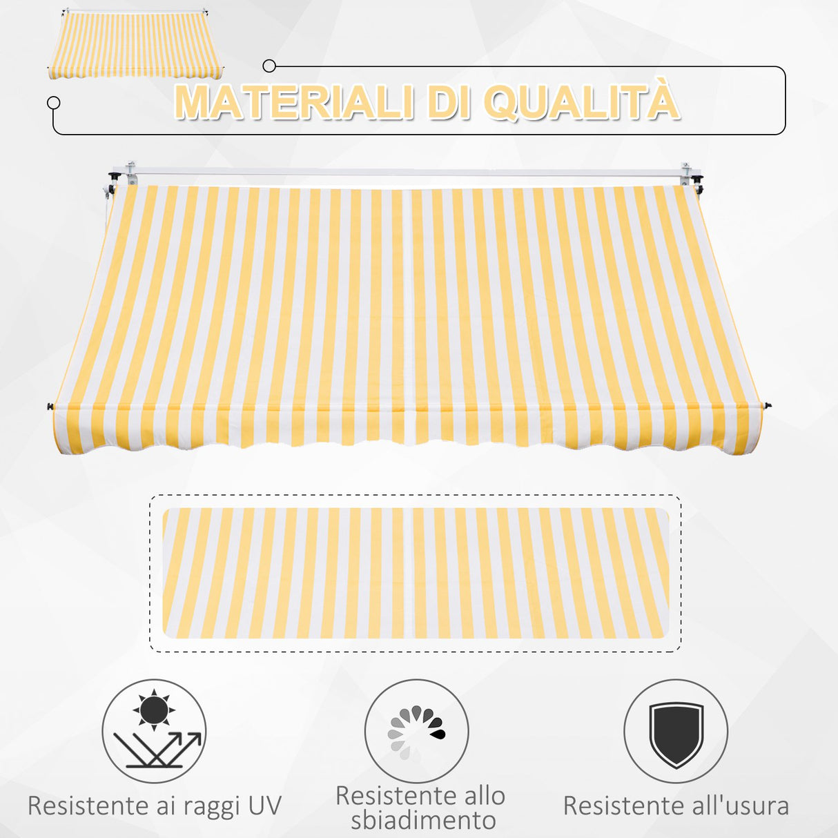 easycomfort easycomfort tenda da sole a muro con pali di supporto bianco e giallo 300x150cm