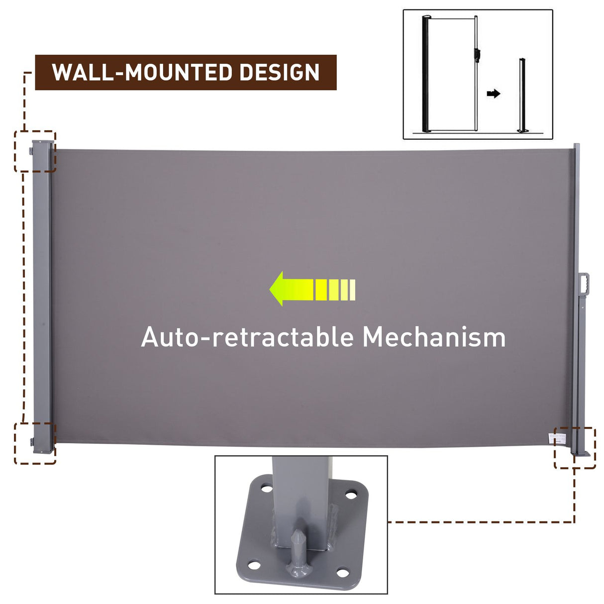 easycomfort easycomfort tenda da sole laterale e avvolgibile protezione vento privacy 3x1.6m grigio