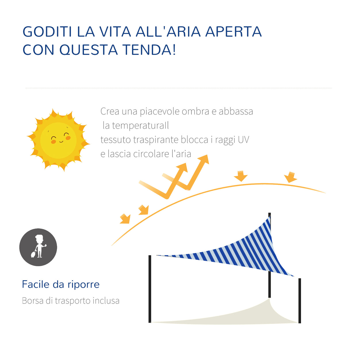 easycomfort tenda da sole vela ombreggiante triangolare 5x5x5m anti uv e traspirante in hdpe bianca e blu