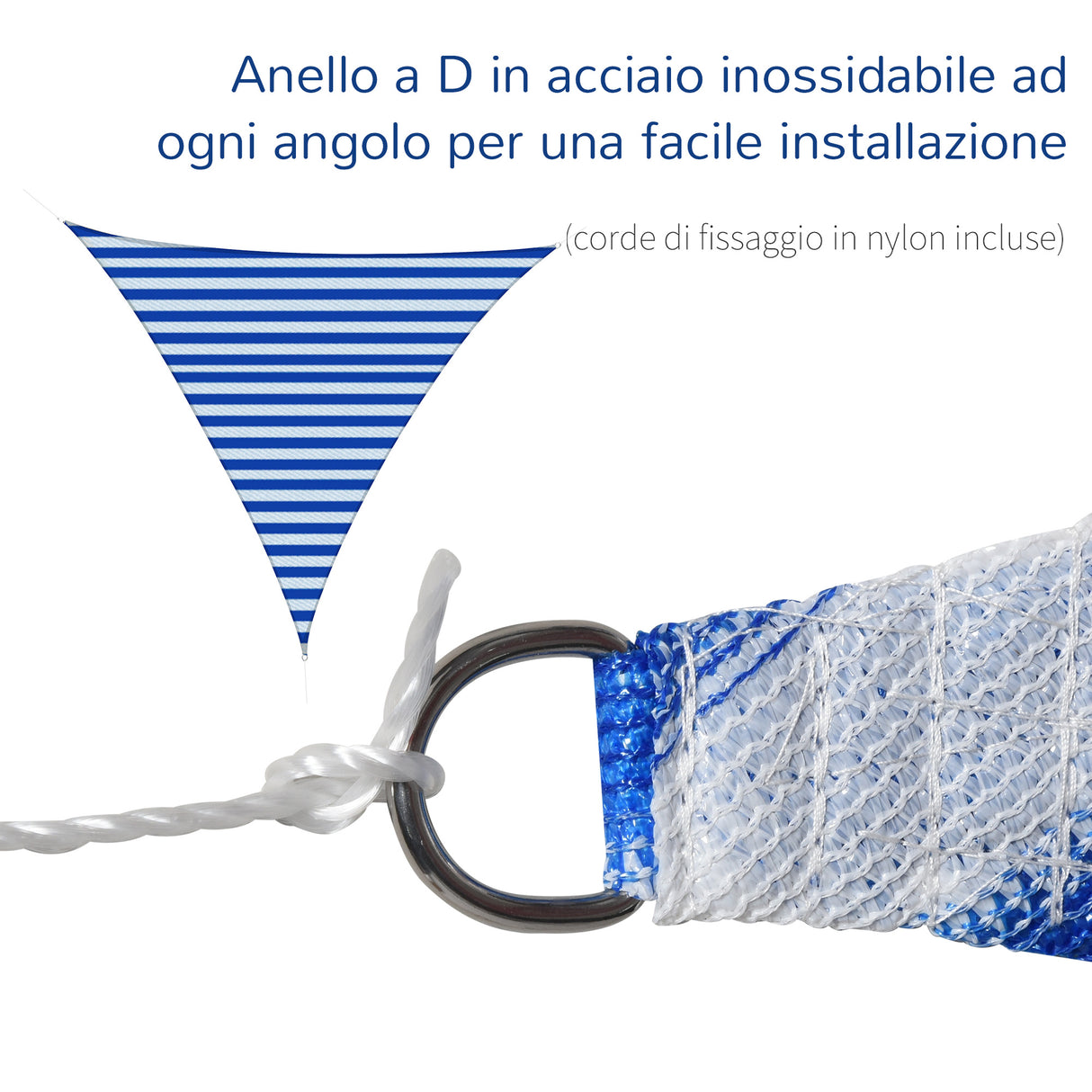 easycomfort tenda da sole vela ombreggiante triangolare 5x5x5m anti uv e traspirante in hdpe bianca e blu