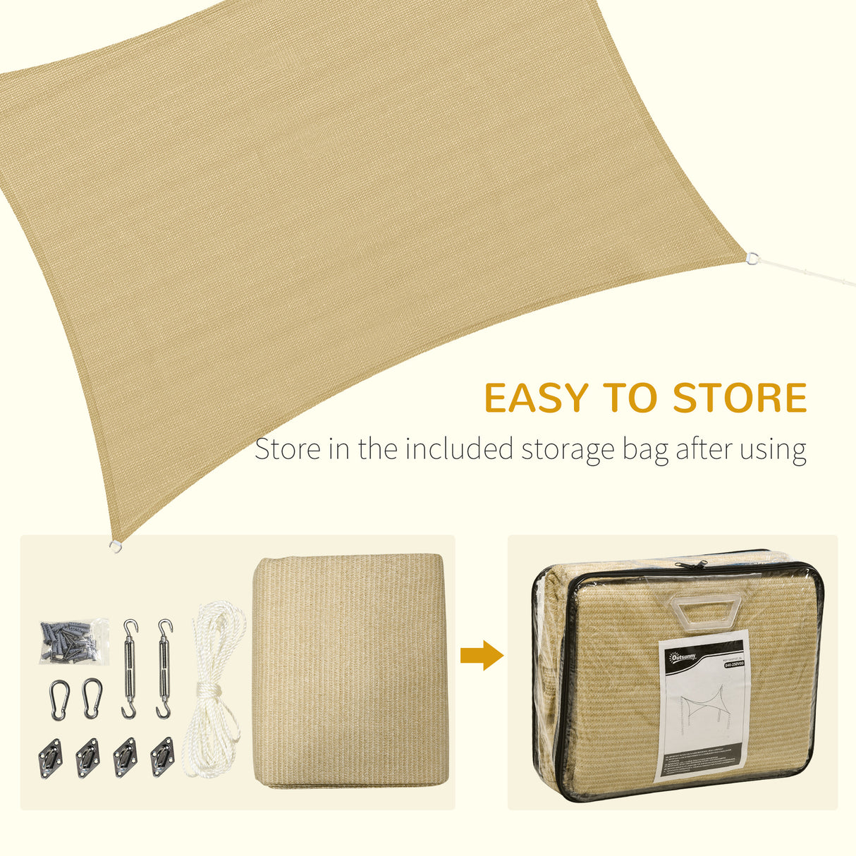 easycomfort vela ombreggiante rettangolare 4x3 m beige in hdpe con accessori e borsa da viaggio inclusi