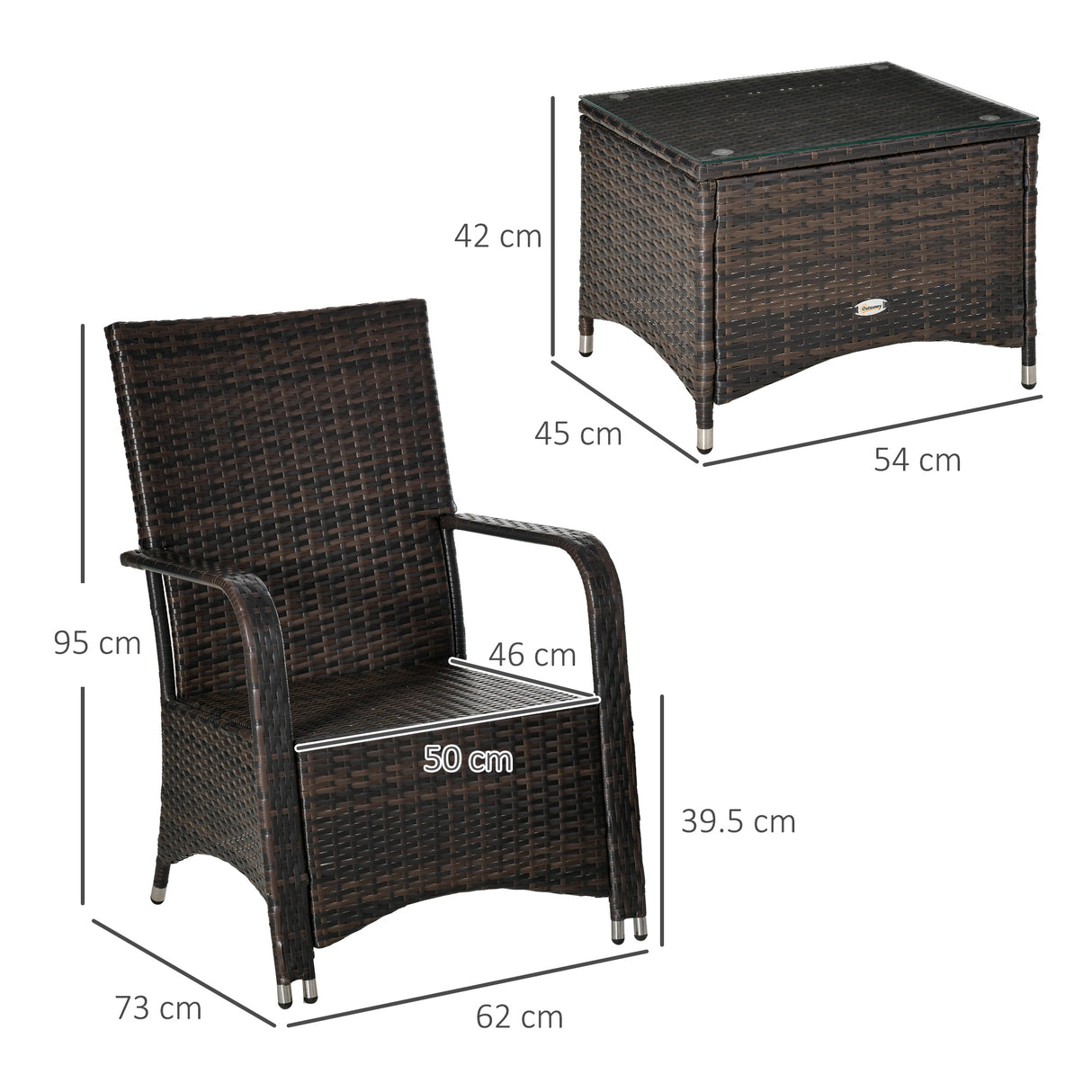easycomfort set mobili da giardino in rattan pe con tavolino e 2 sedie con cuscini sfoderabili marrone e crema 33009