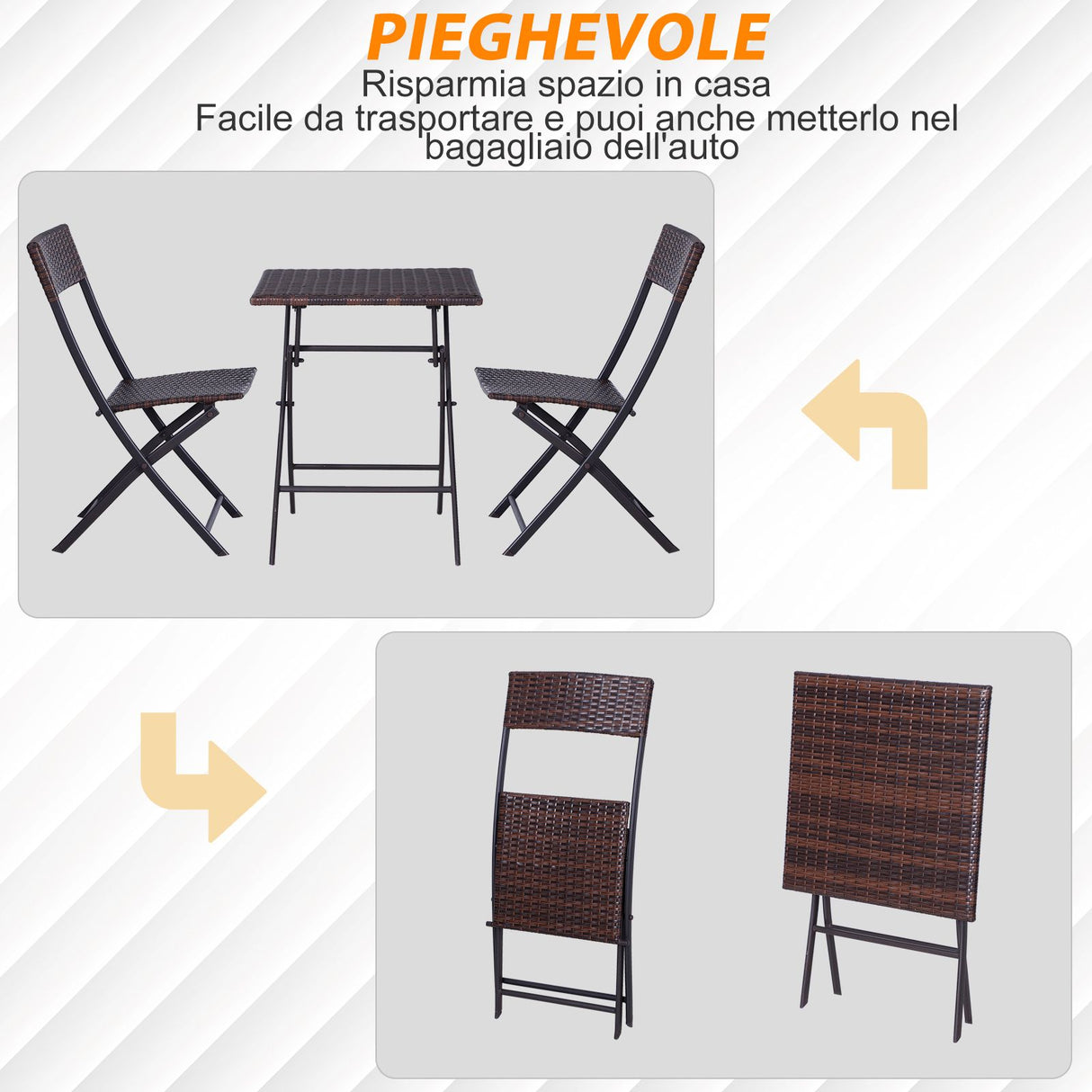 easycomfort easycomfort mobili da giardino in rattan set 1 tavolino e 2 sedie da giardino pieghevoli 3pz marrone
