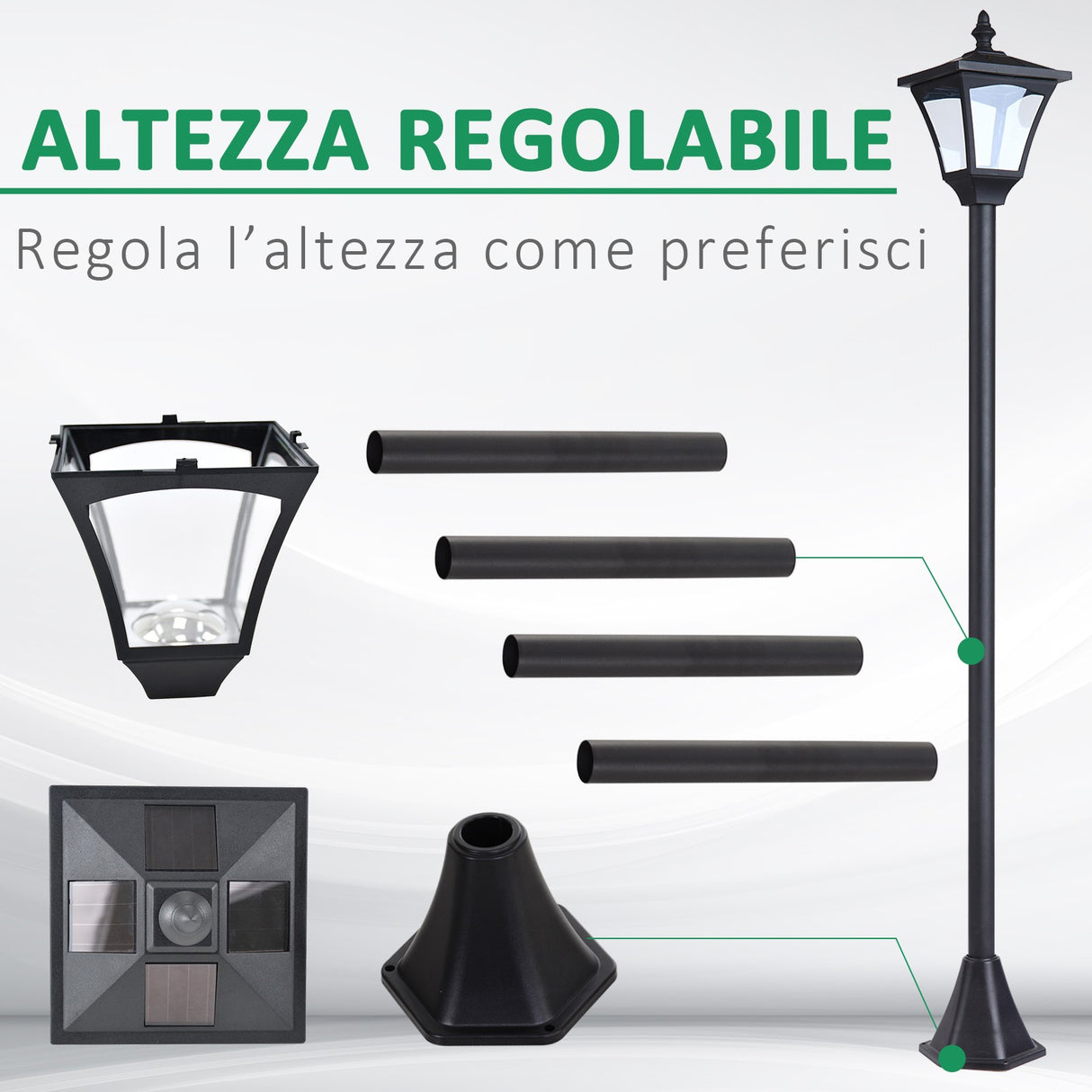 easycomfort easycomfort lampione da giardino led a pannelli solari nero 120cm