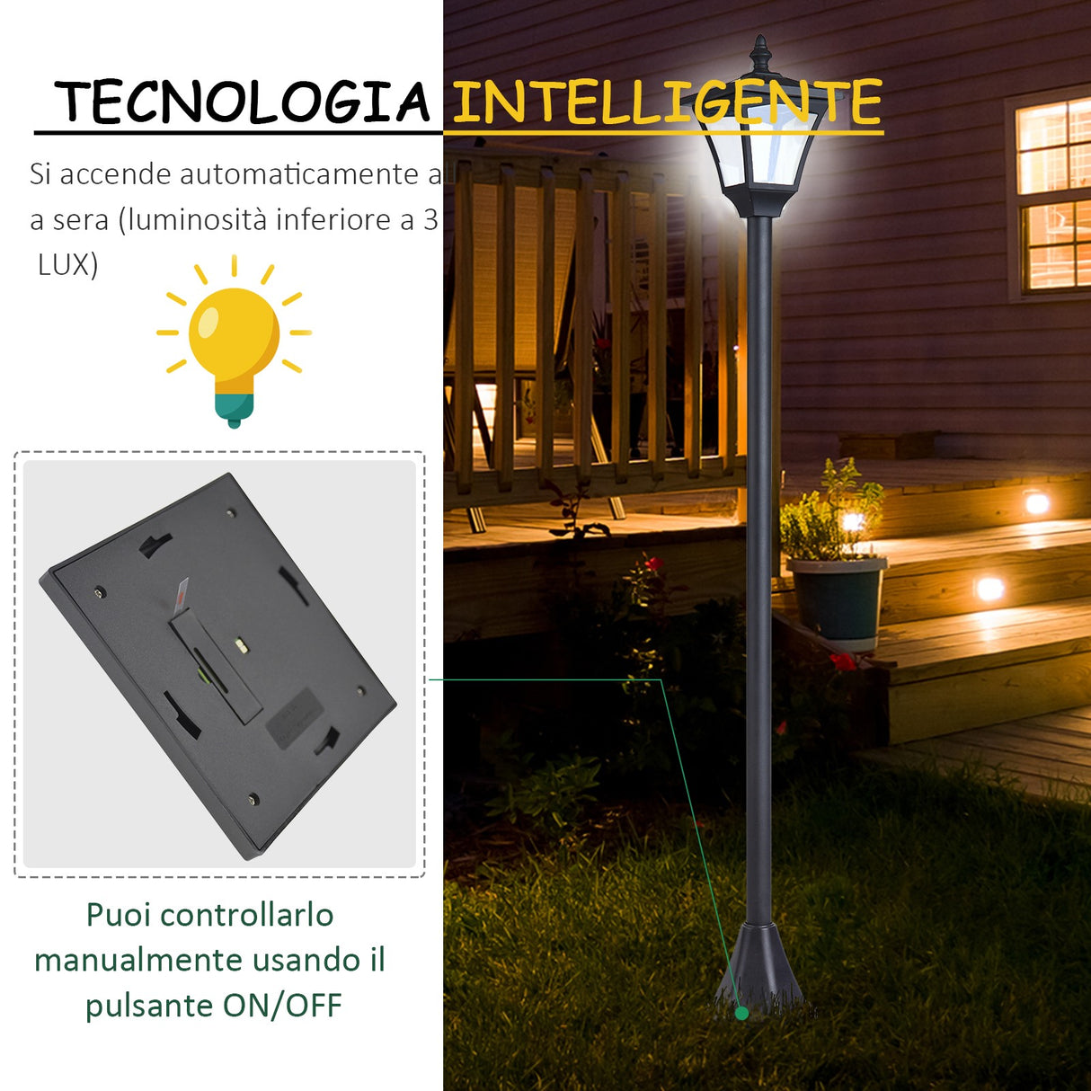 easycomfort easycomfort lampione da giardino led a pannelli solari nero 120cm