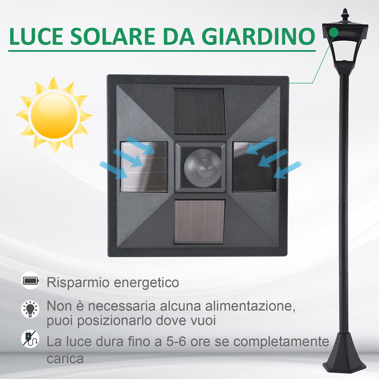 easycomfort easycomfort lampione da giardino led a pannelli solari nero 120cm