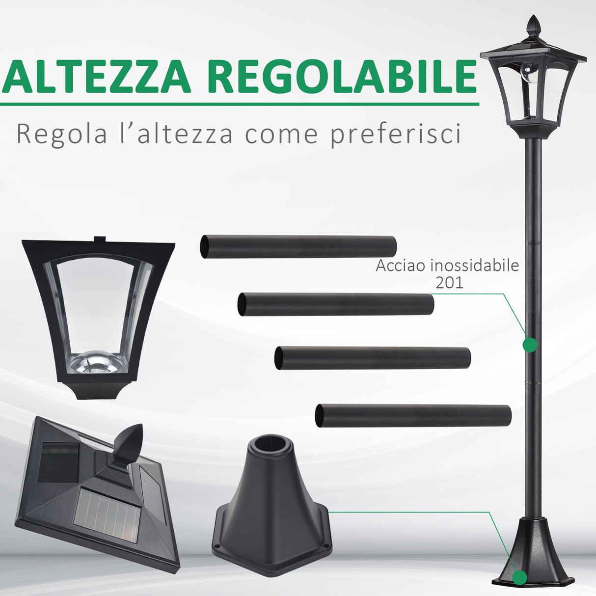 easycomfort easycomfort lampione da giardino led a pannelli solari nero 160cm