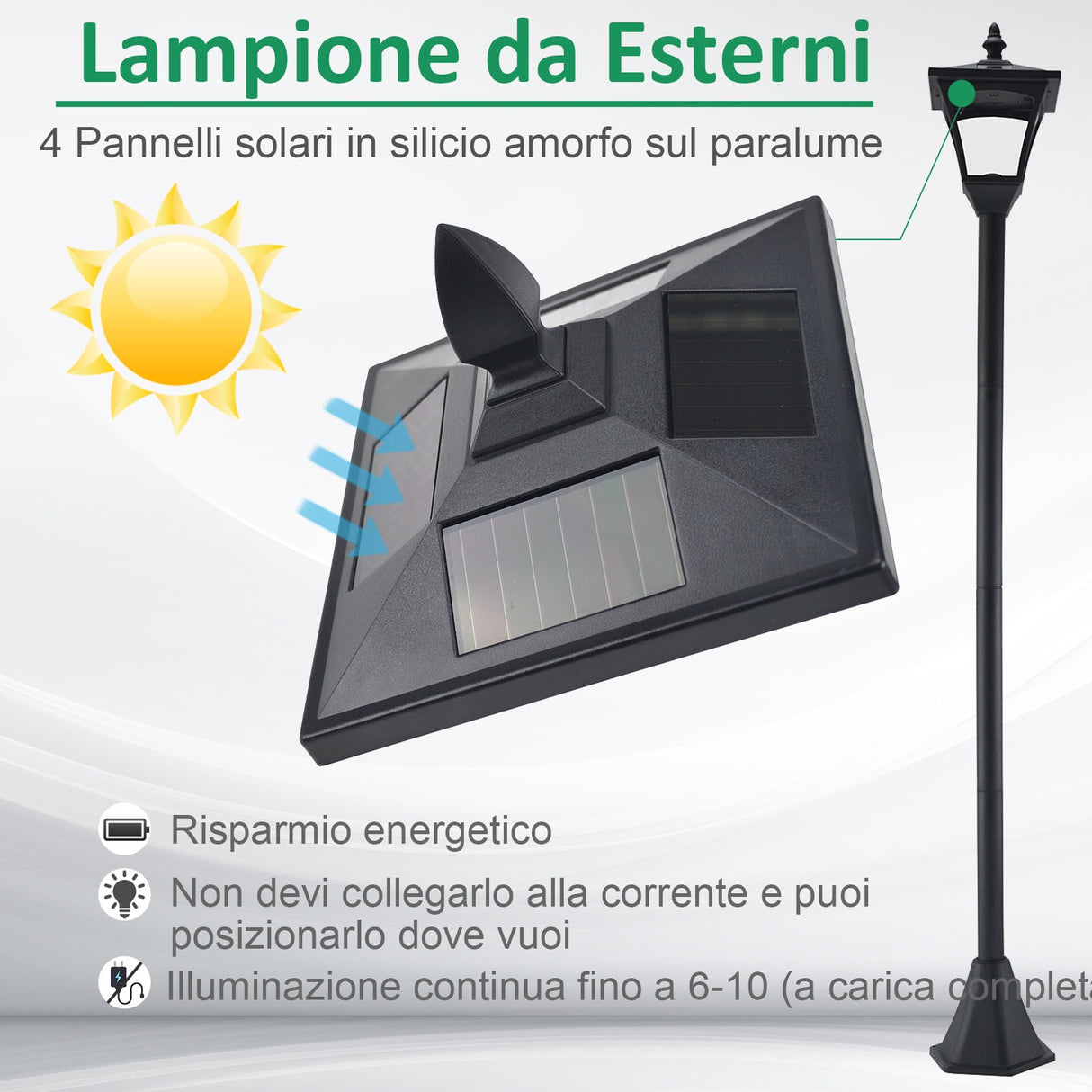 easycomfort easycomfort lampione da giardino led a pannelli solari nero 160cm