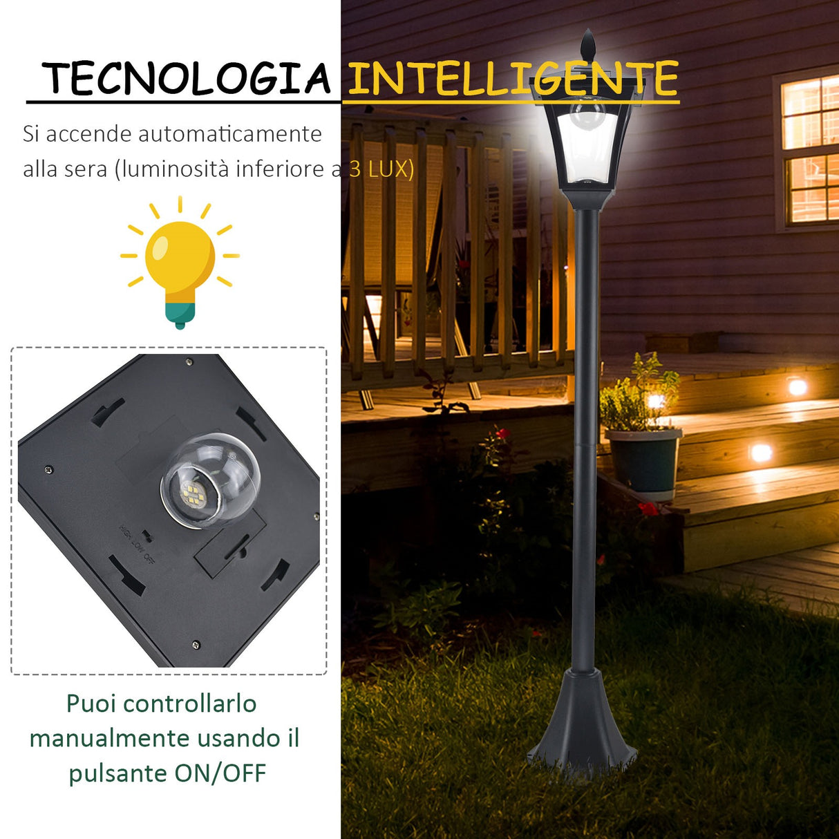easycomfort easycomfort lampione da giardino led a pannelli solari nero 160cm