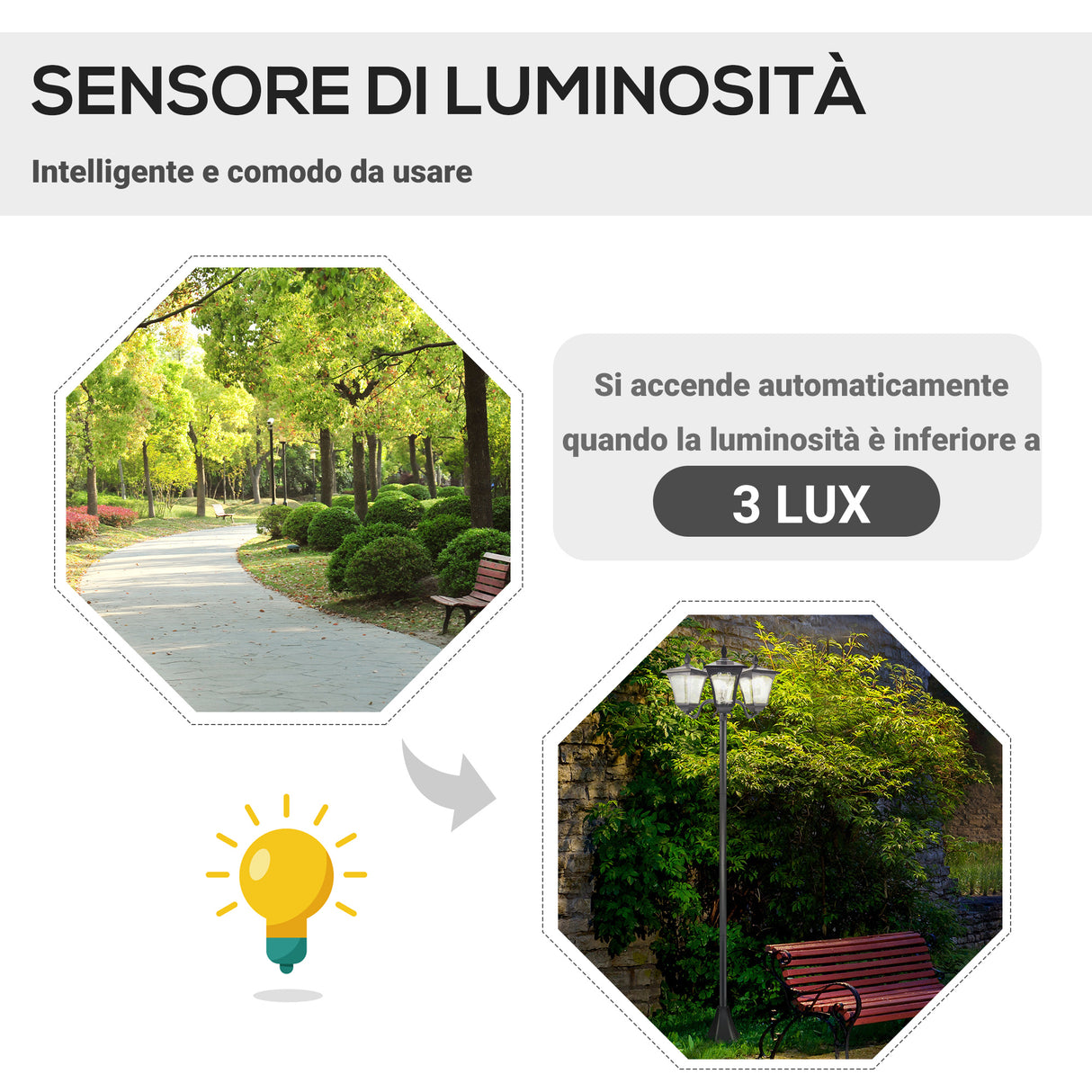 easycomfort lampione da giardino led a energia solare nero 182.5cm