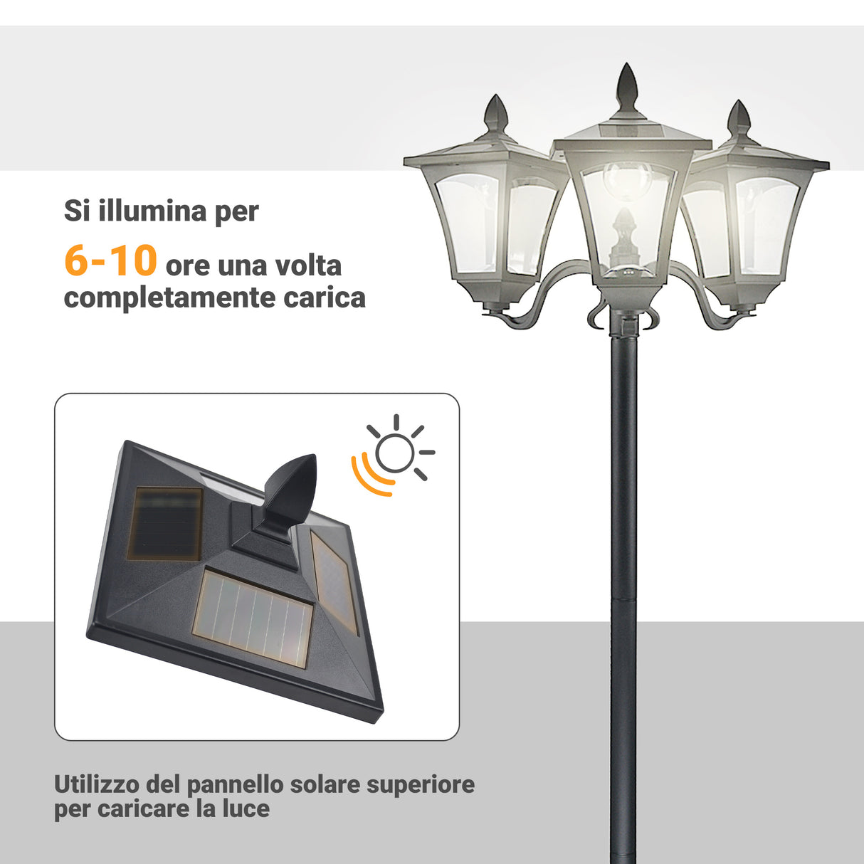 easycomfort lampione da giardino led a energia solare nero 182.5cm