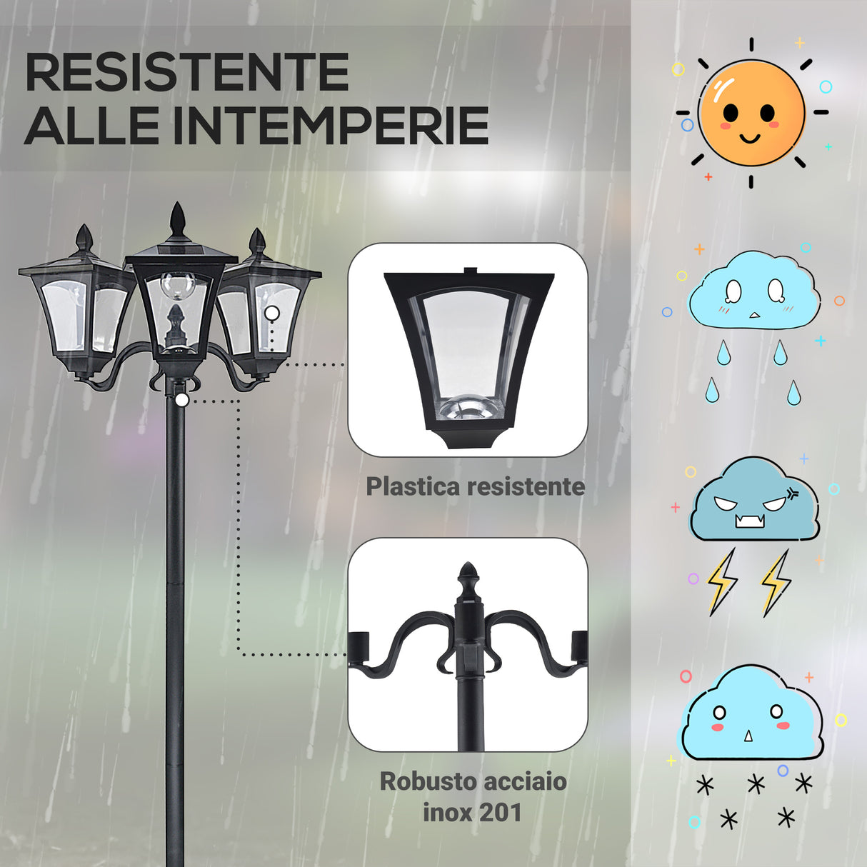 easycomfort lampione da giardino led a energia solare nero 182.5cm
